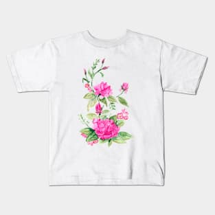 Pink Ornamental Watercolor Roses Kids T-Shirt